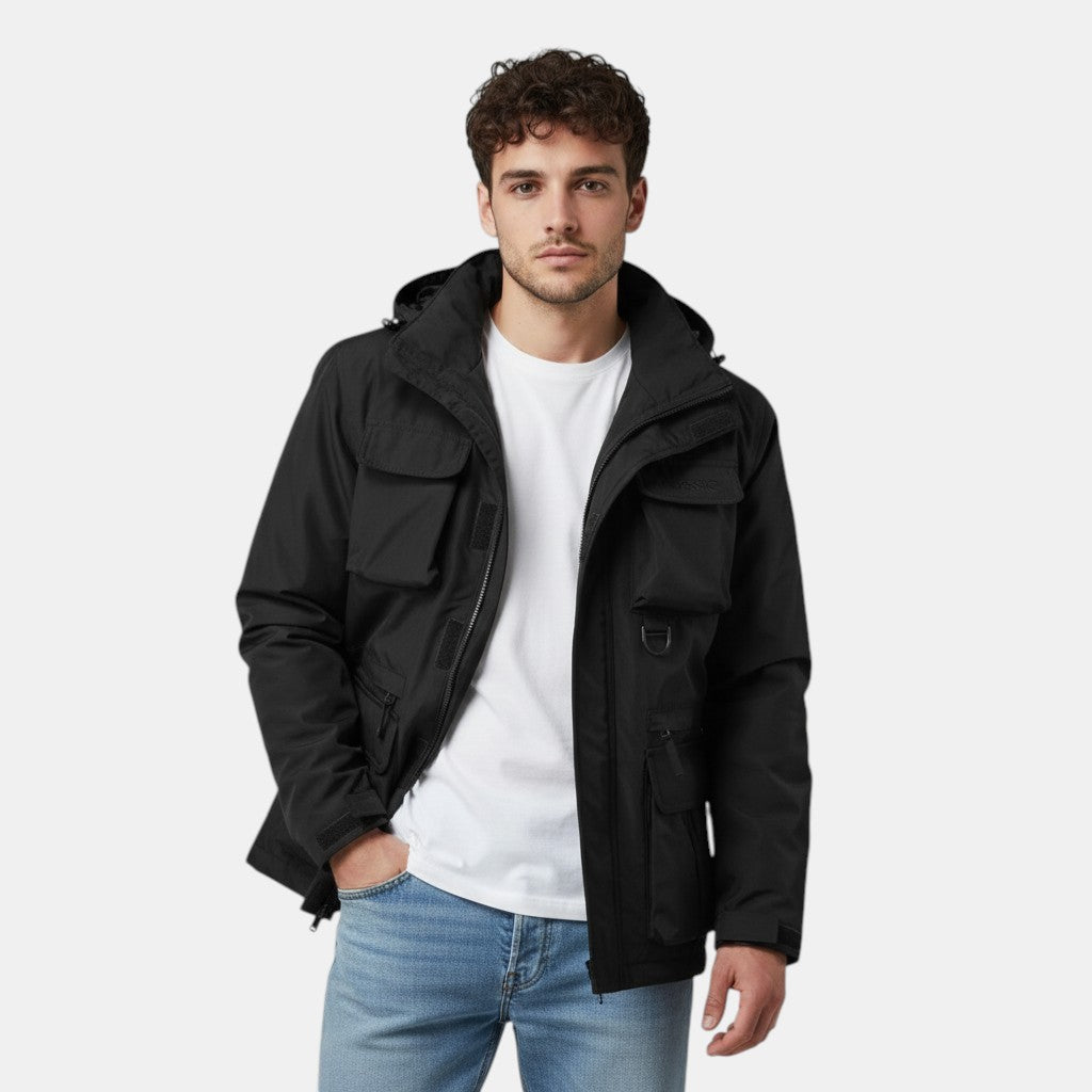 Men's Windproof Hooded Jacket with Multi-Pocket