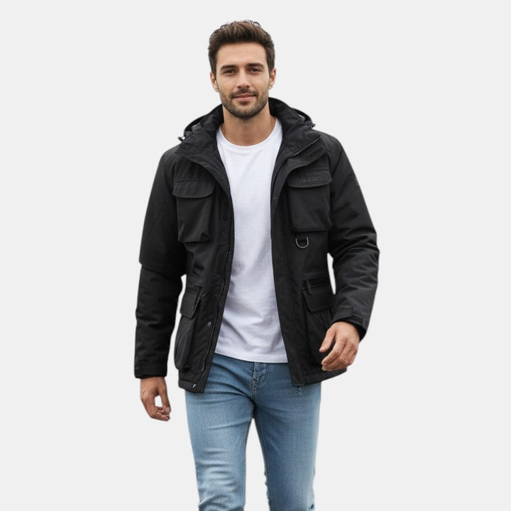 Men's Windproof Hooded Jacket with Multi-Pocket
