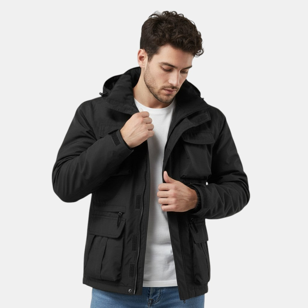 Men's Windproof Hooded Jacket with Multi-Pocket
