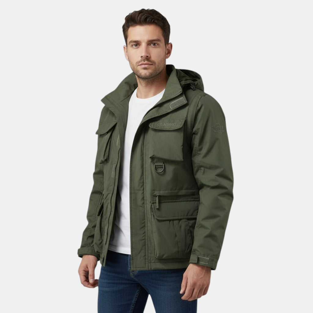 Men's Windproof Hooded Jacket with Multi-Pocket