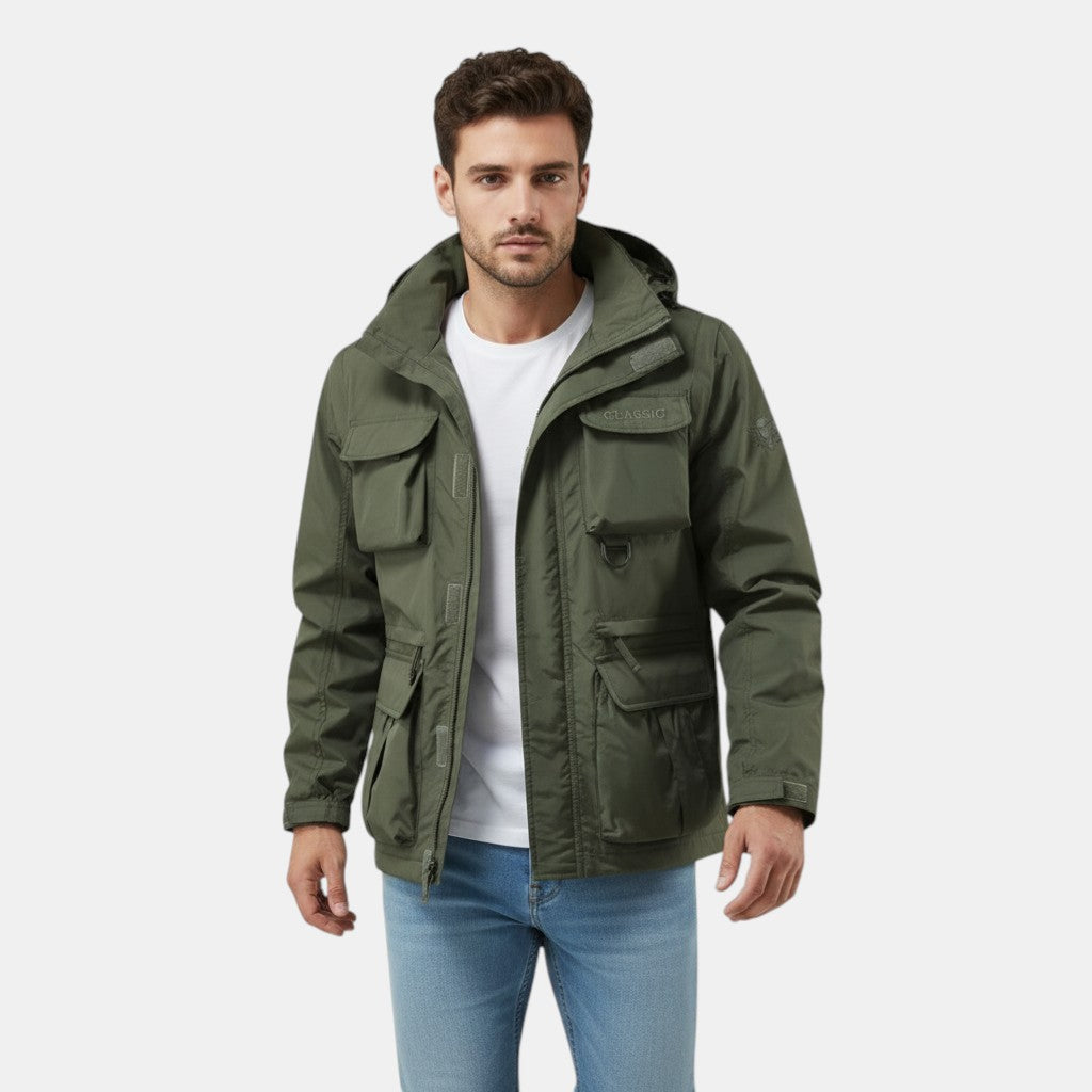 Men's Windproof Hooded Jacket with Multi-Pocket