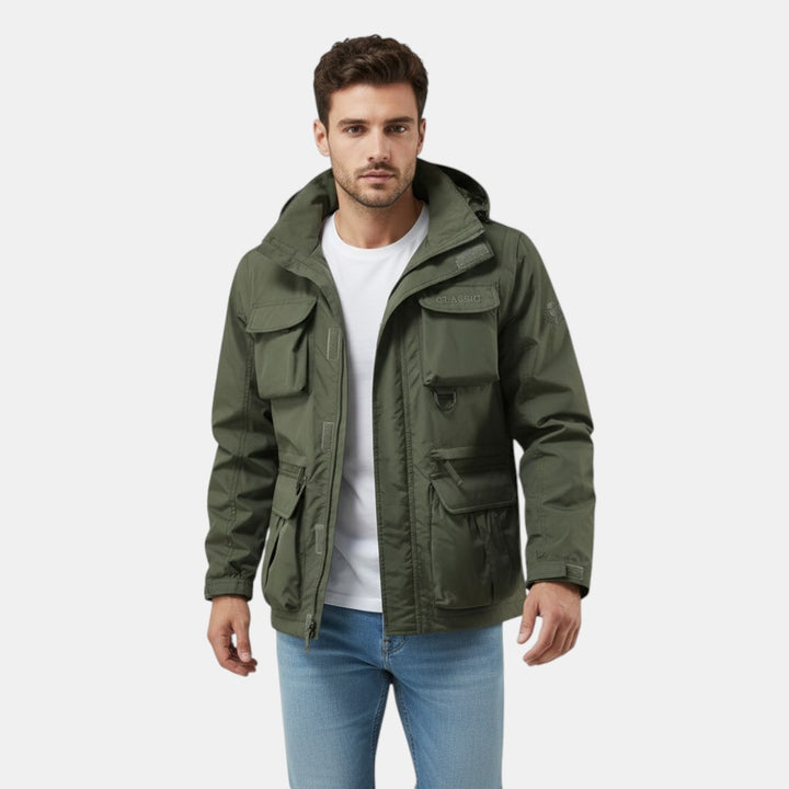 Men's Windproof Hooded Jacket with Multi-Pocket