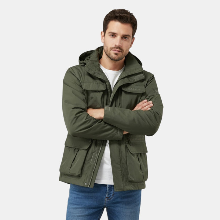 Men's Windproof Hooded Jacket with Multi-Pocket