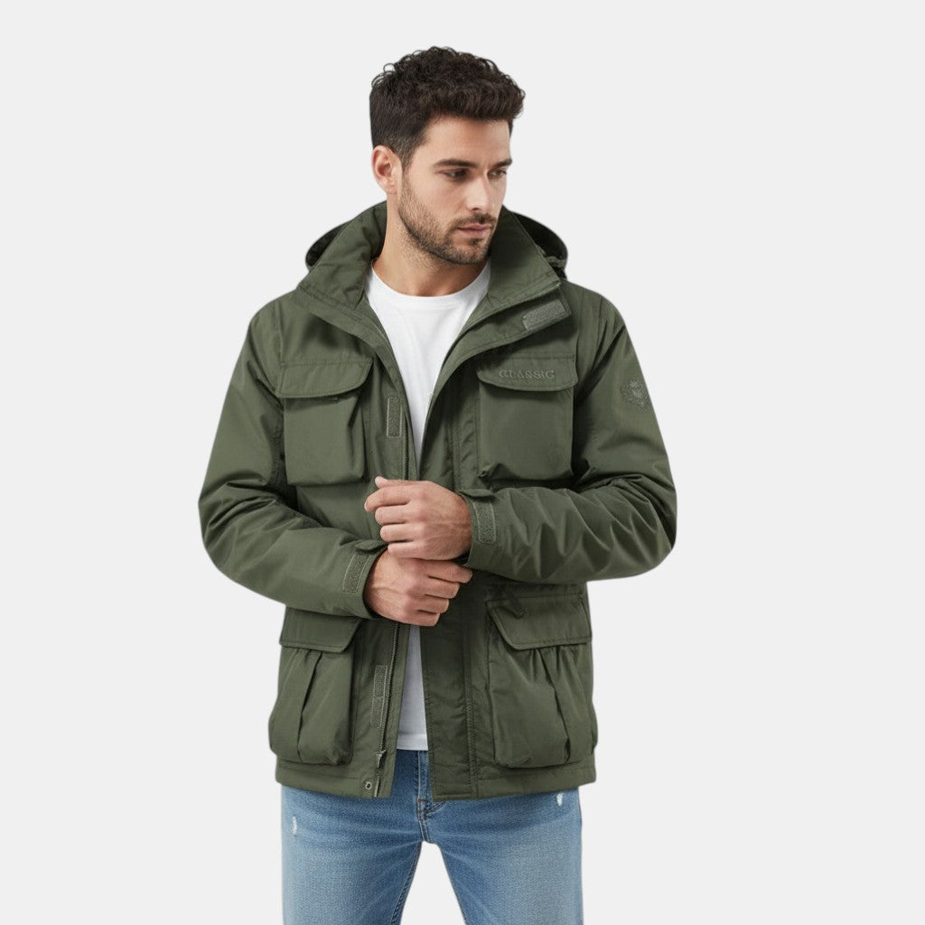 Men's Windproof Hooded Jacket with Multi-Pocket