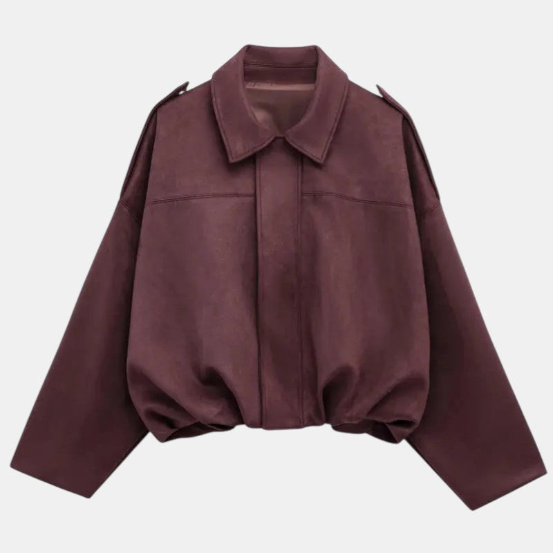 Women’s Cropped Bomber Jacket with Lapel Collar