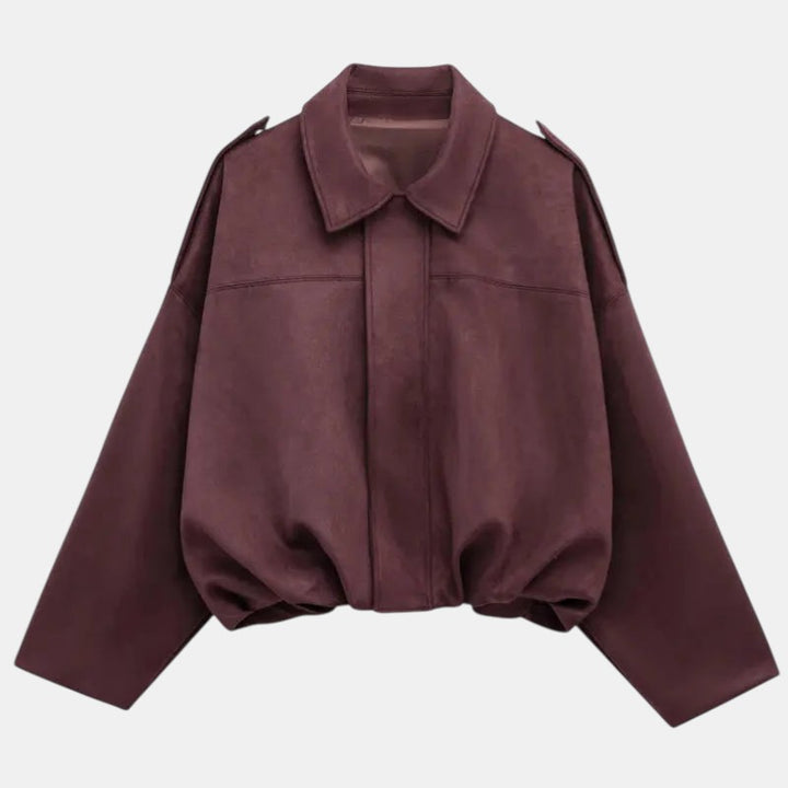 Women’s Cropped Bomber Jacket with Lapel Collar