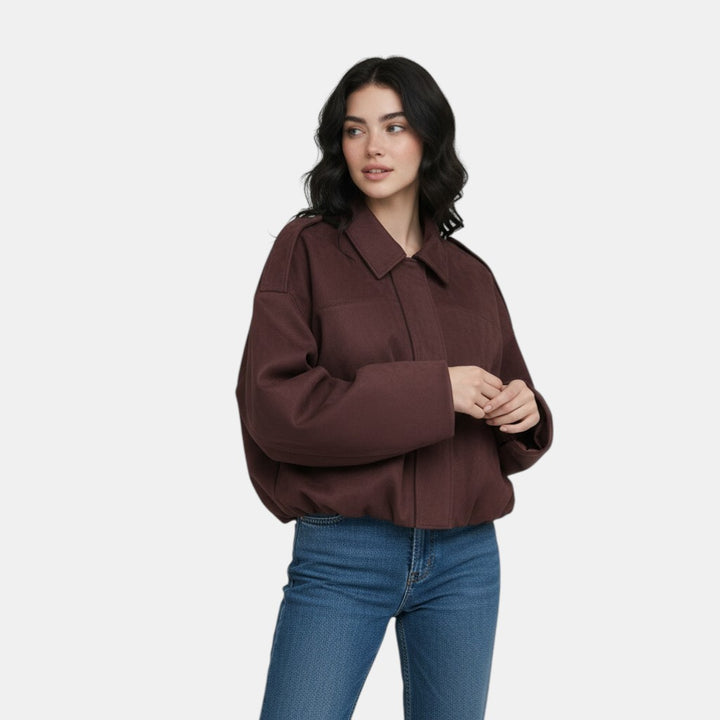 Women’s Cropped Bomber Jacket with Lapel Collar