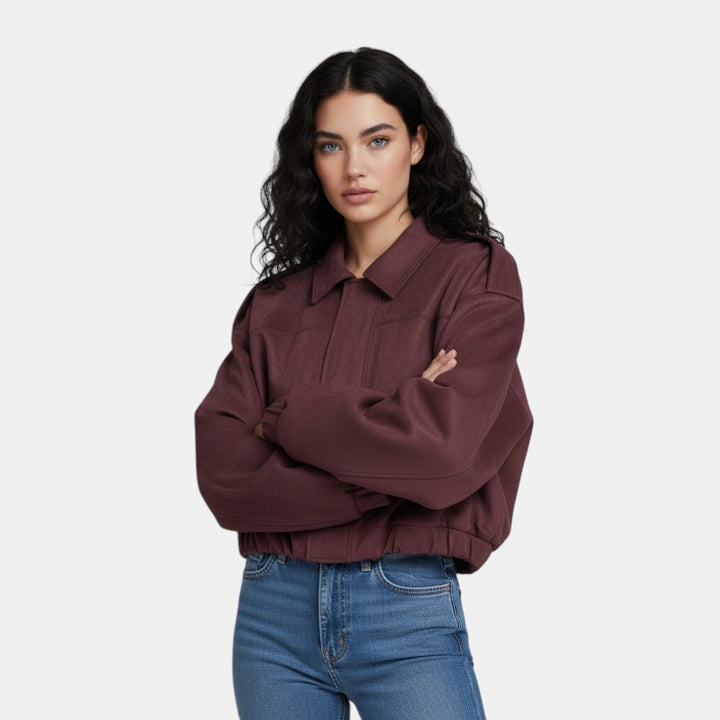 Women’s Cropped Bomber Jacket with Lapel Collar