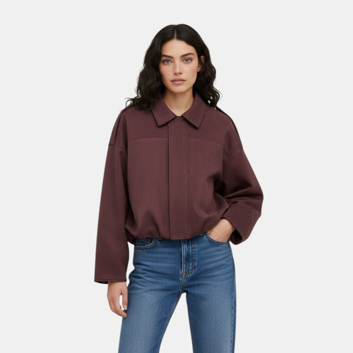 Women’s Cropped Bomber Jacket with Lapel Collar