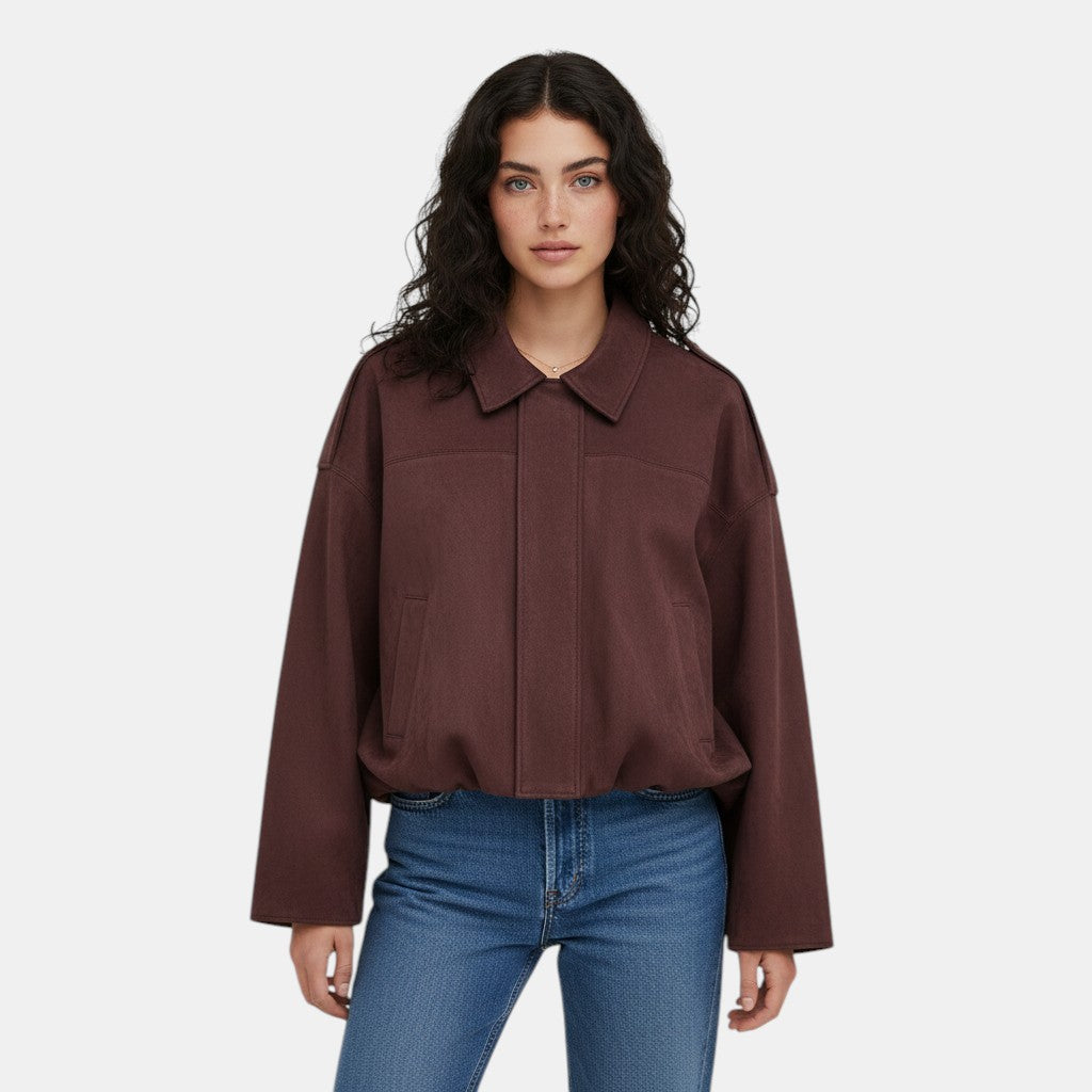 Women’s Cropped Bomber Jacket with Lapel Collar