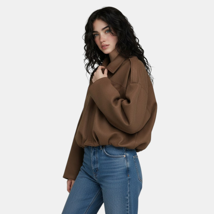 Women’s Cropped Bomber Jacket with Lapel Collar