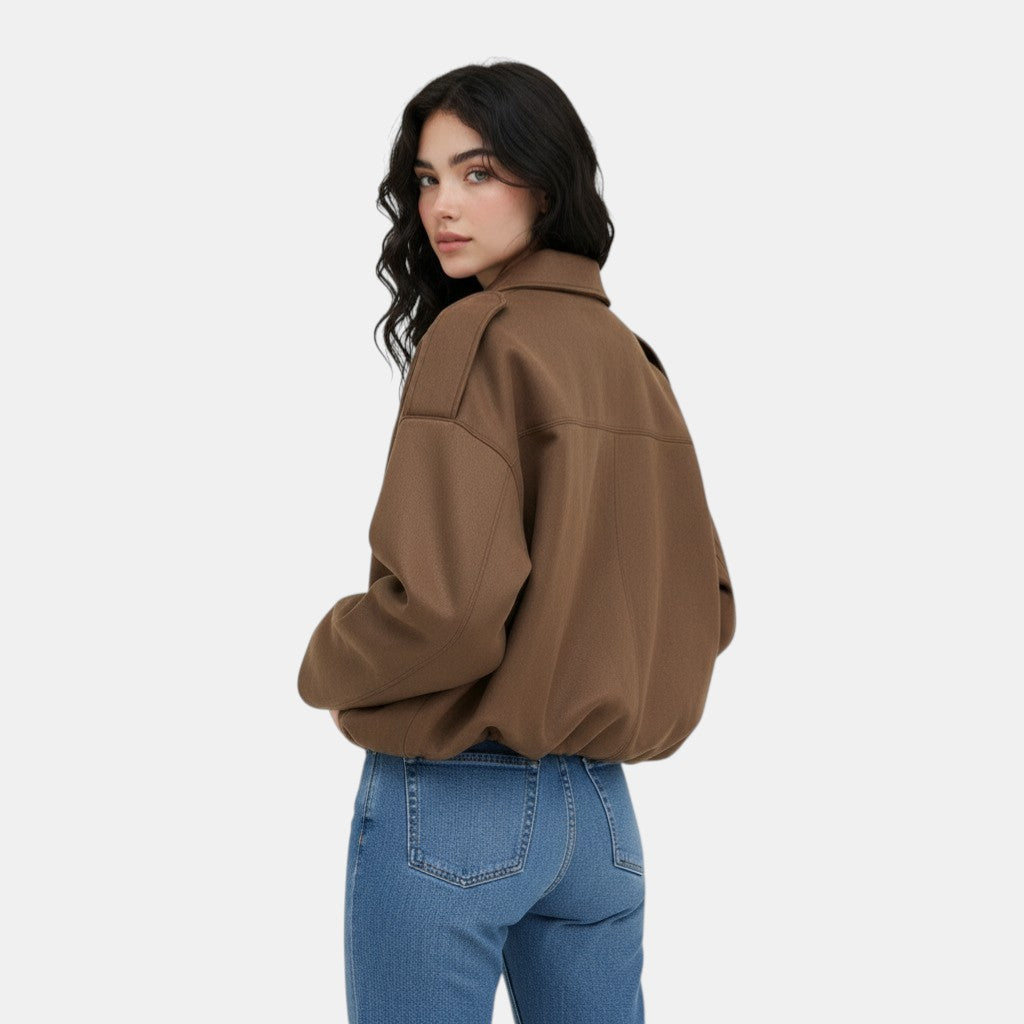 Women’s Cropped Bomber Jacket with Lapel Collar