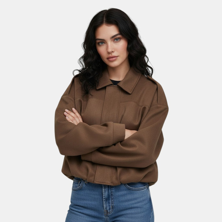 Women’s Cropped Bomber Jacket with Lapel Collar