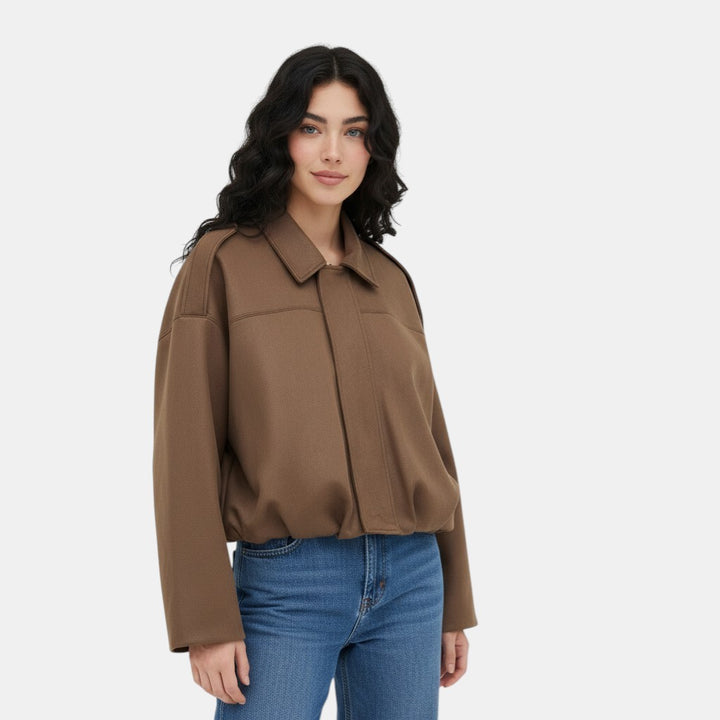 Women’s Cropped Bomber Jacket with Lapel Collar
