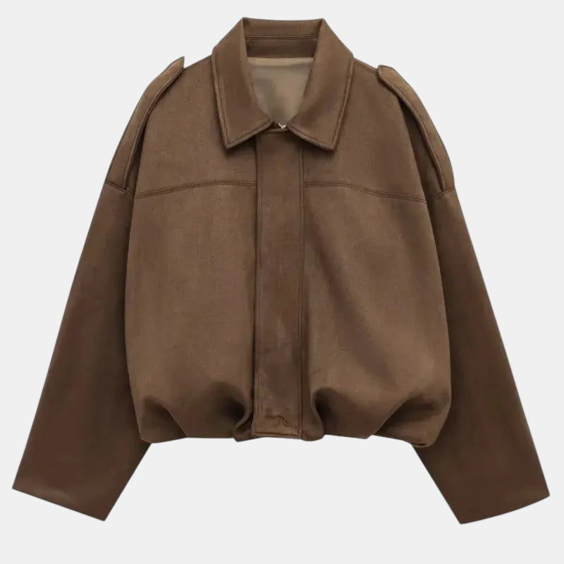 Women’s Cropped Bomber Jacket with Lapel Collar