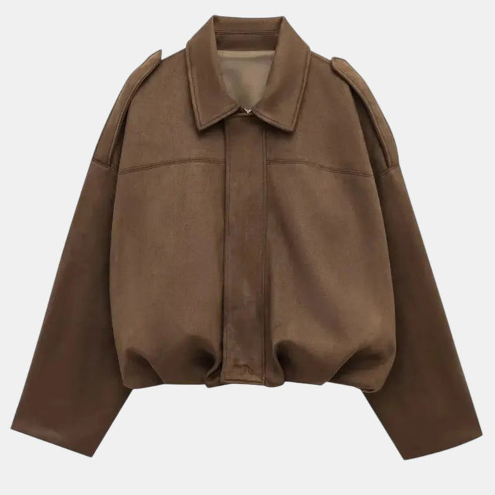 Women’s Cropped Bomber Jacket with Lapel Collar