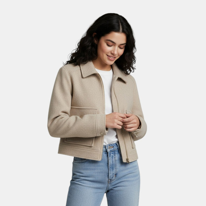 Women’s Cropped Wool Jacket with Zip Front