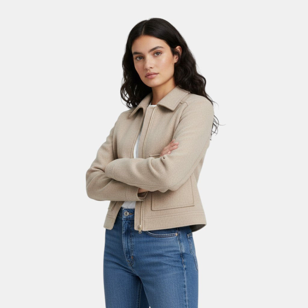Women’s Cropped Wool Jacket with Zip Front