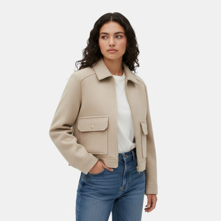 Women’s Cropped Wool Jacket with Zip Front