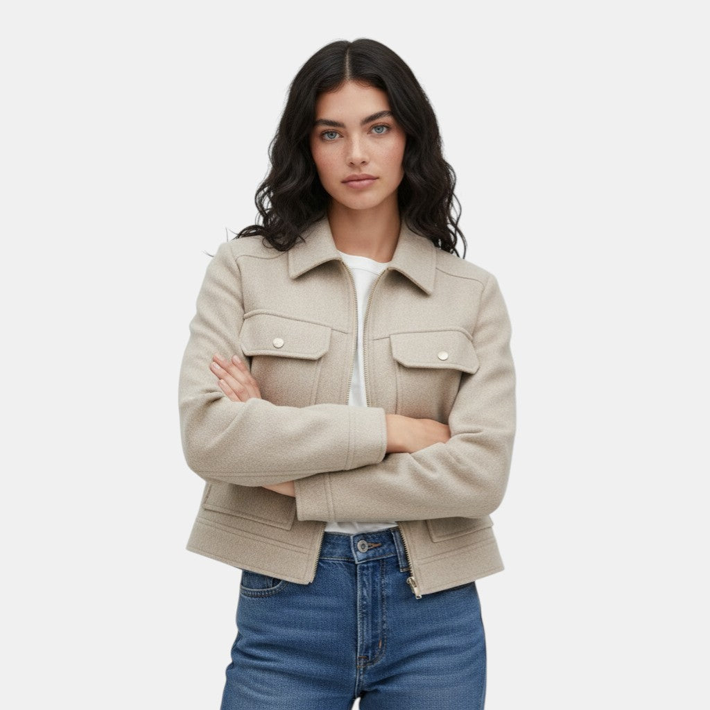 Women’s Cropped Wool Jacket with Zip Front