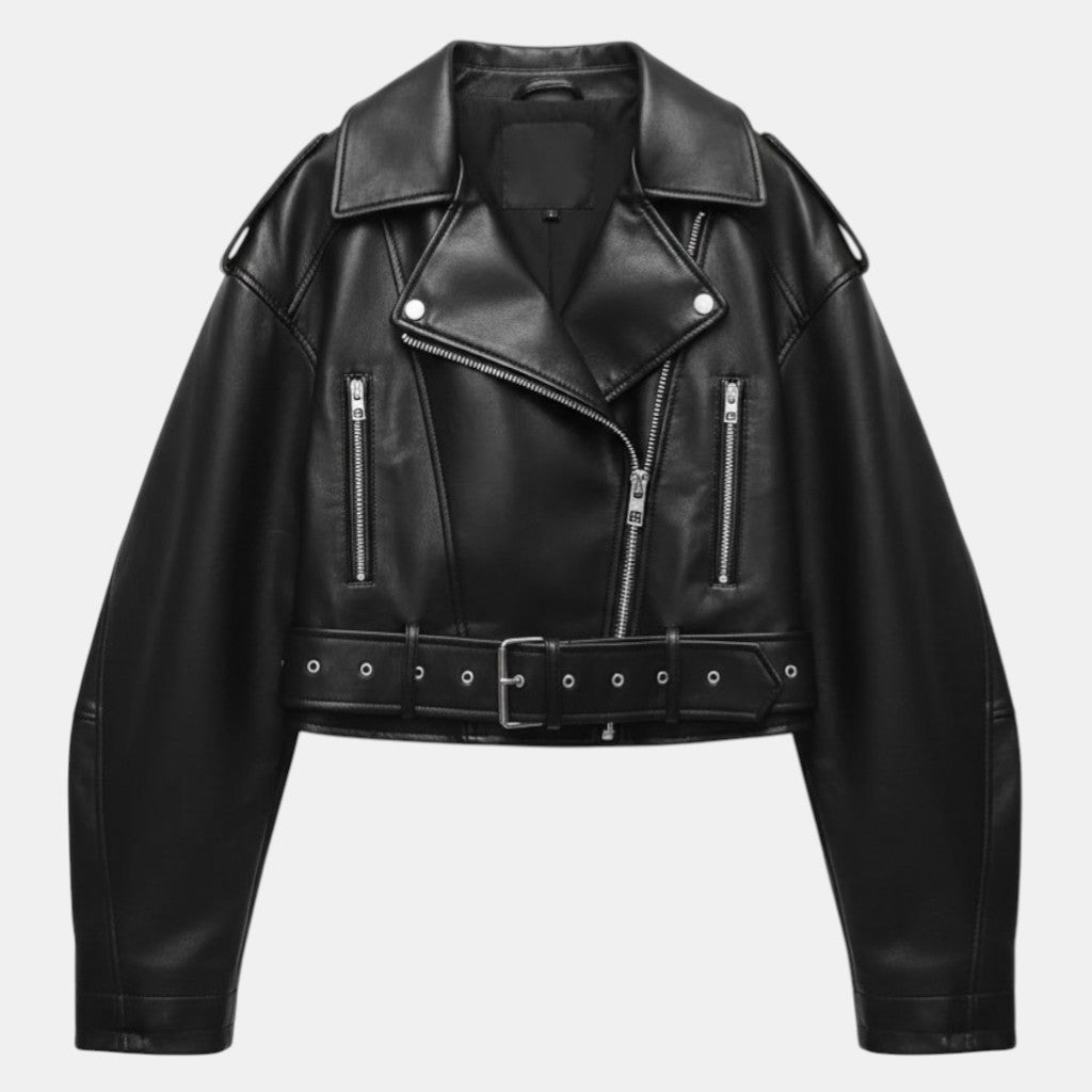 Women’s Cropped Leather Biker Jacket
