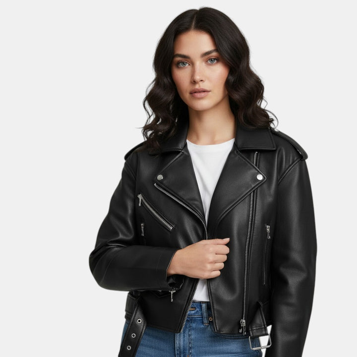 Women’s Cropped Leather Biker Jacket