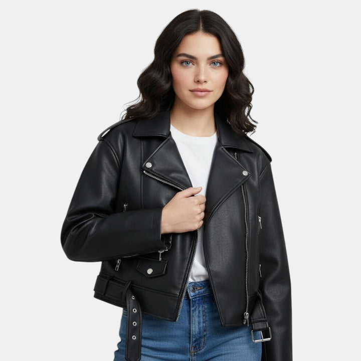 Women’s Cropped Leather Biker Jacket