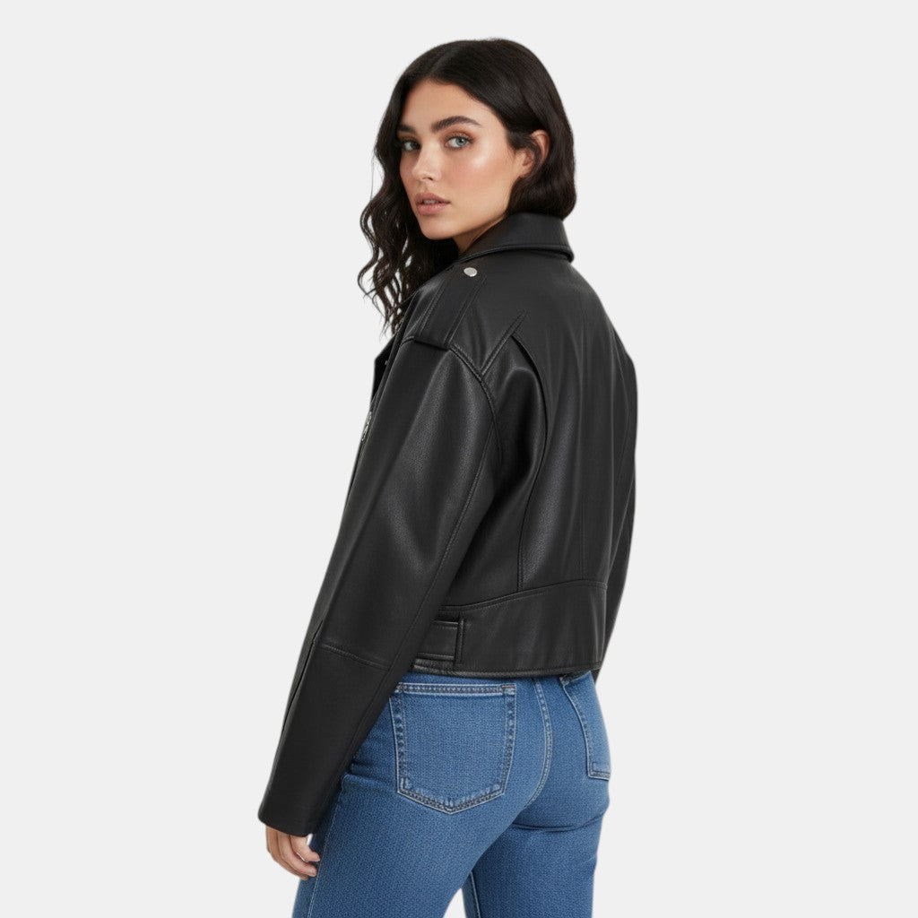 Women’s Cropped Leather Biker Jacket