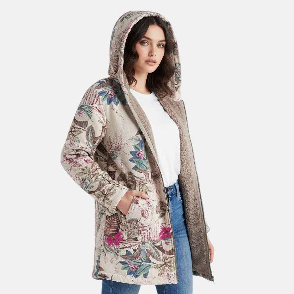Women’s Winter Floral Coat with Hood