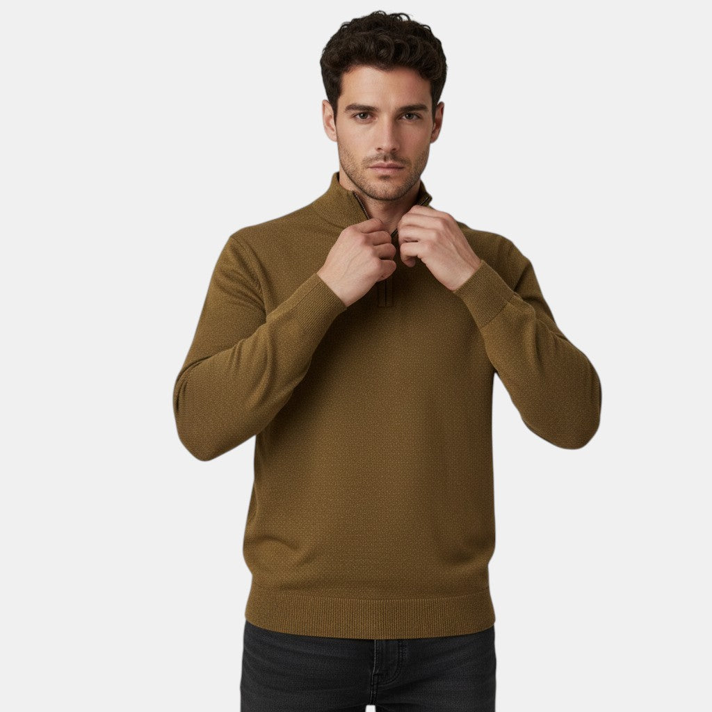 Men’s Knitted Half Zip High Neck Jumper