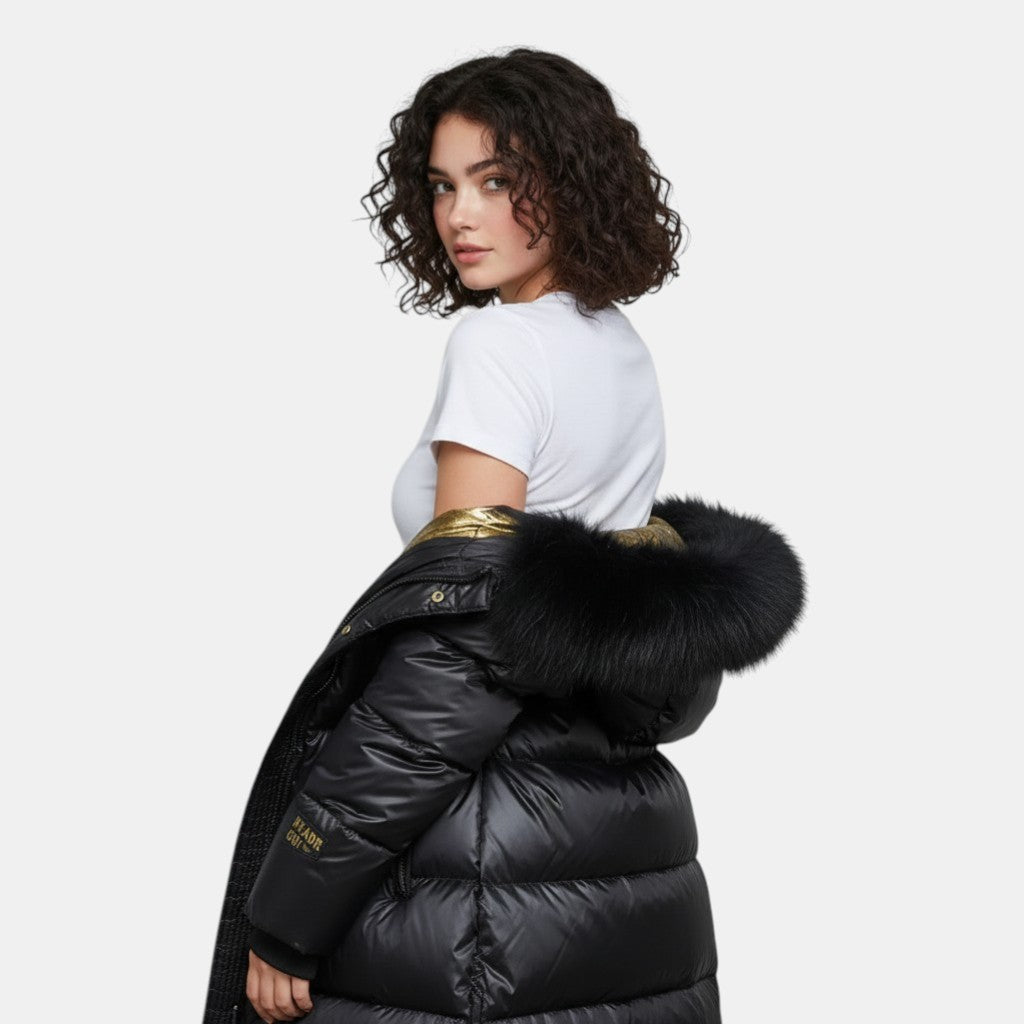 Women’s Long Puffer Coat with Faux Fur Collar