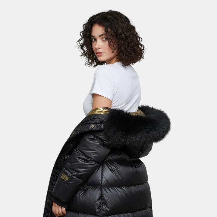 Women’s Long Puffer Coat with Faux Fur Collar