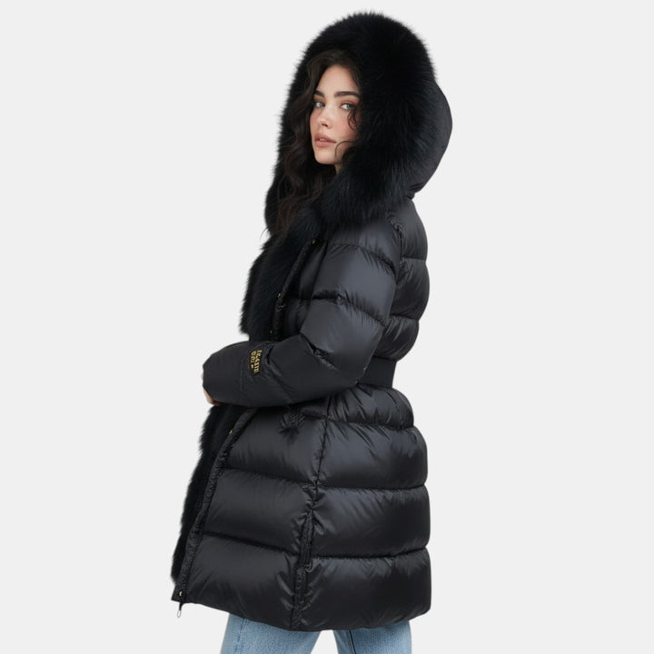 Women’s Long Puffer Coat with Faux Fur Collar