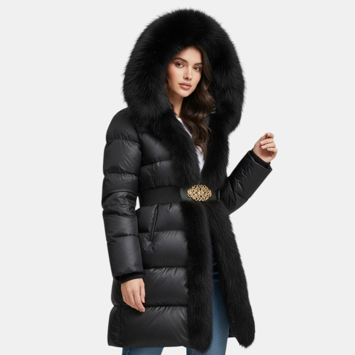 Women’s Long Puffer Coat with Faux Fur Collar
