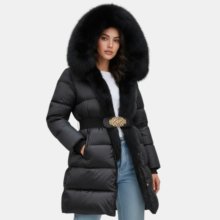 Women’s Long Puffer Coat with Faux Fur Collar